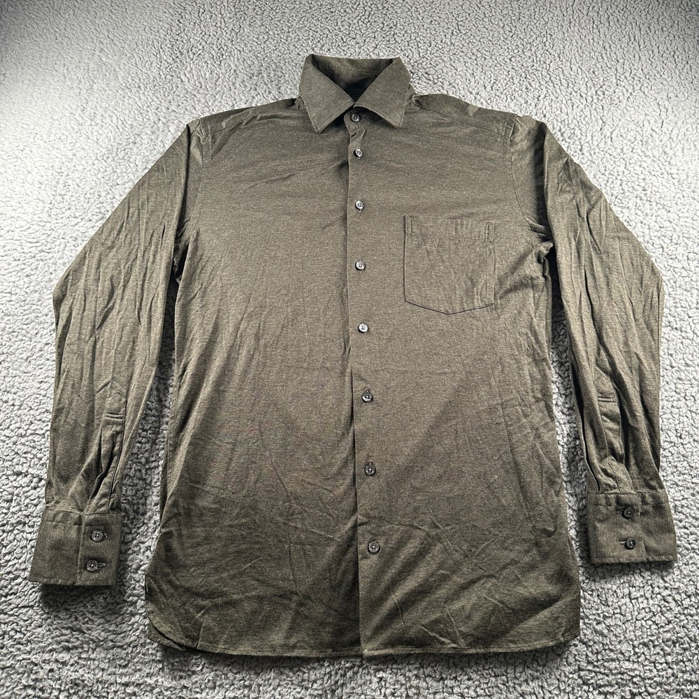 Ede & Ravenscroft Mens Shirt 15 Cotton Long Sleeve Button Olive Soft Pocket